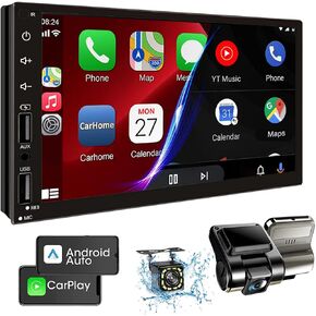 Double Din Car Stereo Radio Support Apple Carplay&Android Auto, 7inch HD Touchscreen Double Din Radio with Bluetooth, Car Audio Receivers, Camera, MirrorLink, FM Radio, 2 USB/TF/AUX/Subwoofer in Saudi Arabia