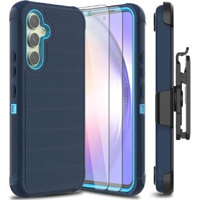 حافظة هاتف Leptech لهاتف Samsung Galaxy A54 5G مع عبوتين من واقي الشاشة الزجاجي المقوى، [سلسلة الحافظة] غطاء هاتف خلوي متين وشديد التحمل ومقاوم للصدمات (أسود)