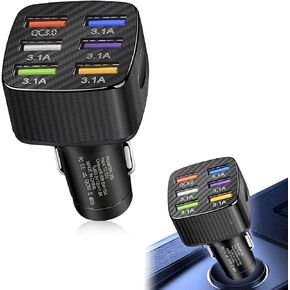 Ajxn Pack-1 Car Charger Adapter, 6 USB Multi Port Fast Charger, QC3.0 USB Fast Charger, Universal for Most Cell Phones, iPhone, Samsung Galaxy/Note S10/S9/S8 (White)