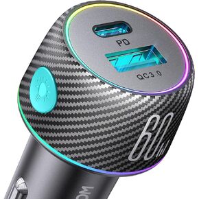 شاحن سيارة USB C بقدرة 60 واط، بمنفذين [PD30W+QC30W] محول ولاعة سجائر لشاحن هاتف السيارة فائق السرعة، مع كابل نايلون من النوع C بطول 3.3 قدم شحن سريع لأجهزة Samsung S23/S22، Google Pixel/Moto/Android، iPad Pro in Saudi Arabia