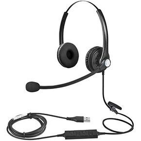 USB Headset with Microphone Double Sided for Business Skype Work from Home Call Center Office Video Conference Computer Laptop PC VOIP Softphone Telephone Noise Cancellating Headset Headphone in Kuwait