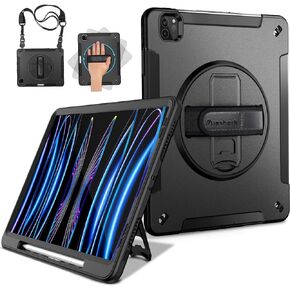 Miesherk Case for iPad Pro 11 Inch Case 2022/2021: iPad Pro 11 Case 4th Generation, Military Grade Heavy Duty Shockproof Rotating Stand+Hand/Shoulder Strap for iPad Pro 11 2021 3rd Gen Case, Black