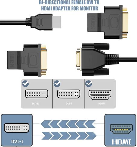 محول PANPEO DVI إلى HDMI، محول DVI أنثى إلى HDMI أنثى ثنائي الاتجاه DVI-I 24+5 منفذ مطلي بالذهب، يدعم 1080P، ثلاثي الأبعاد لـ PS3، PS4، صندوق التلفزيون، Blu-ray، جهاز العرض، HDTV - كابل HD متضمن in Kuwait