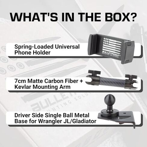حامل الهاتف الخلوي Bulletpoint Dash Mount متوافق مع 2018-2023 Jeep Wrangler JL (NOT 4xe) و2020-2023 Gladiator Single Ball Mount متوافق مع هاتف iPhone Android الذكي (جانب الركاب) in Kuwait