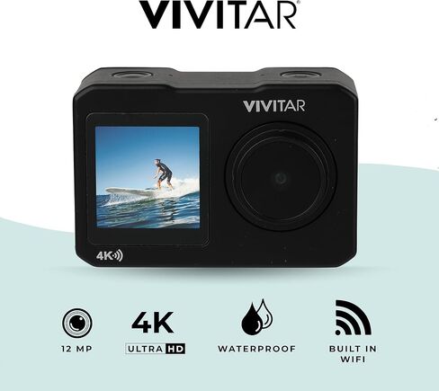 مجموعة كاميرا Vivitar EIS 4K 30FPS بدقة 12 ميجابكسل، كاميرا جسم مقاومة للماء 30 مترًا، حافظة مقاومة للماء، بث واي فاي للهاتف، مع خوذة وحامل دراجة، بطاقة ذاكرة 32 جيجابايت in Saudi Arabia