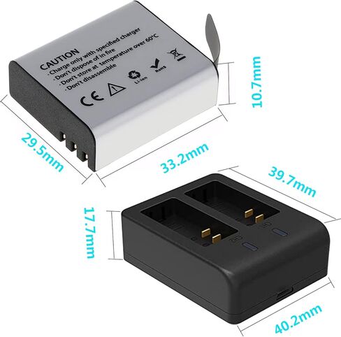 بطارية كاميرا Xilecam Action، بطارية 3.7 فولت 2 × 1350 مللي أمبير في الساعة مع مجموعة شاحن بطارية مزدوجة متوافقة مع معظم الكاميرات المقاومة للماء في السوق (البطارية) in Kuwait