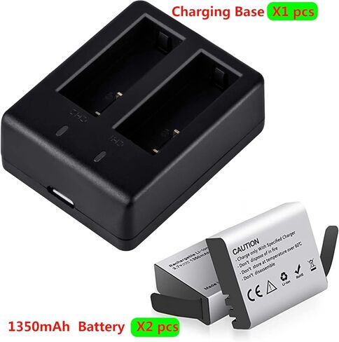 بطارية كاميرا Xilecam Action، بطارية 3.7 فولت 2 × 1350 مللي أمبير في الساعة مع مجموعة شاحن بطارية مزدوجة متوافقة مع معظم الكاميرات المقاومة للماء في السوق (البطارية) in Kuwait