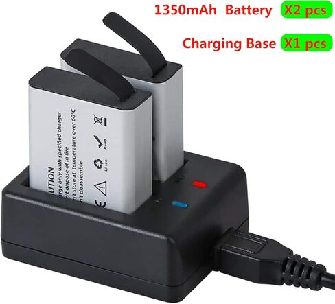 بطارية كاميرا Xilecam Action، بطارية 3.7 فولت 2 × 1350 مللي أمبير في الساعة مع مجموعة شاحن بطارية مزدوجة متوافقة مع معظم الكاميرات المقاومة للماء في السوق (البطارية) in Kuwait