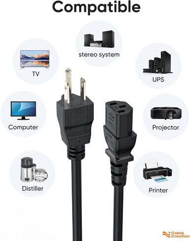 CableCreation 2-Pack 1 Foot NEMA 5-15P to IEC 320 C13 Universal Power Cord in Saudi Arabia