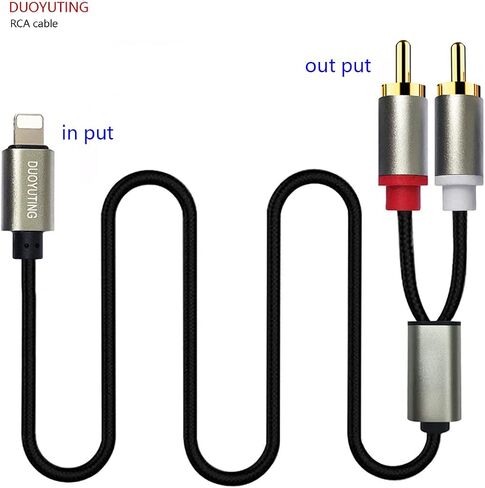 كابل صوت DUOYUTING RCA، هاتف iOS إلى 2 محول صوت ستيريو RCA ذكر لهاتف iPhone/صندوق الصوت/مكبر الصوت/المسرح المنزلي وما إلى ذلك. (3.4 قدم) in Kuwait
