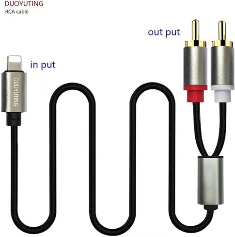كابل صوت DUOYUTING RCA، هاتف iOS إلى 2 محول صوت ستيريو RCA ذكر لهاتف iPhone/صندوق الصوت/مكبر الصوت/المسرح المنزلي وما إلى ذلك. (3.4 قدم) in Kuwait