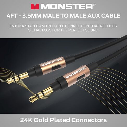 Monster Gen1 Essentials Mini-to-Mini Interconnect Audio Cable 3.5mm Male to Male, 5FT Aux Cord w/Duraflex Jacket, Premium Gold Plated Connectors, Cable for Car, Home, Stereo in Saudi Arabia