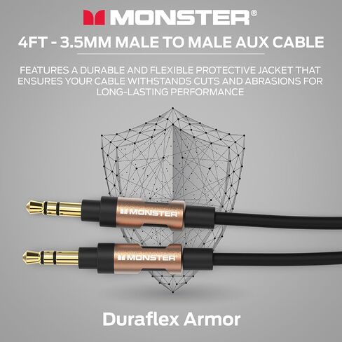 Monster Gen1 Essentials Mini-to-Mini Interconnect Audio Cable 3.5mm Male to Male, 5FT Aux Cord w/Duraflex Jacket, Premium Gold Plated Connectors, Cable for Car, Home, Stereo in Saudi Arabia