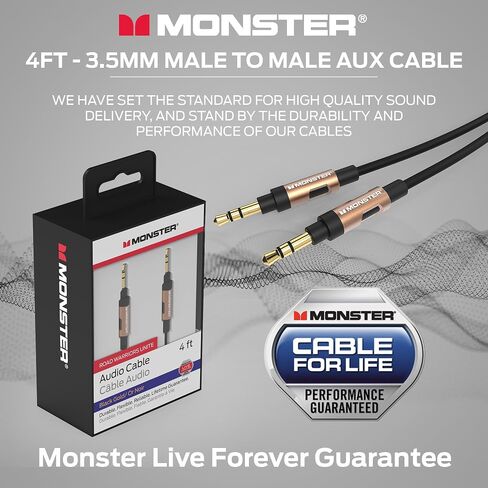 Monster Gen1 Essentials Mini-to-Mini Interconnect Audio Cable 3.5mm Male to Male, 5FT Aux Cord w/Duraflex Jacket, Premium Gold Plated Connectors, Cable for Car, Home, Stereo in Saudi Arabia