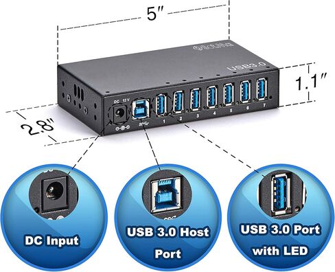 موزع USB 7 منافذ - موزع USB 3.0 يعمل بالطاقة - موزع USB الومنيوم - موزع موزع USB 12 فولت 3 امبير 36 واط محول طاقة in Kuwait
