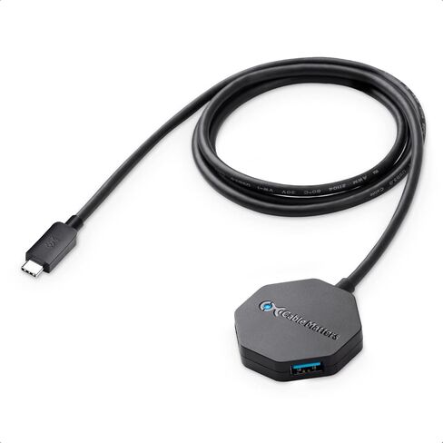 Cable Matters Ultra Mini 4 Port USB C Hub with Long 4 ft Extension Cable Tail (USB C to USB Hub, USB C Hub Long Cord, USB Type C Hub) in Black - Thunderbolt 4 / USB4 / Thunderbolt 3 Port Compatible in Saudi Arabia