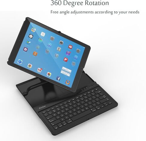 حافظة لوحة المفاتيح ProCase للجيل الأول والثاني iPad Pro 12.9 2017 2015، iPad Pro 12.9 حافظة لوحة المفاتيح اللاسلكية لجهاز iPad Pro 12.9 بوصة (الجيل الثاني والأول) - أسود in Saudi Arabia