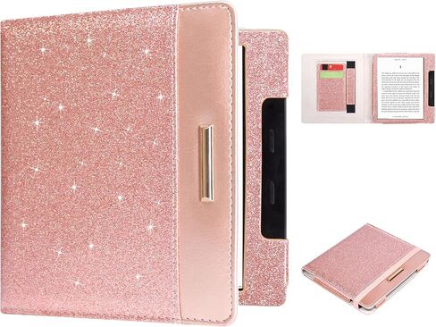 DMLuna Kindle Oasis Case, Fits 10th Generation 2019 and 9th Generation 2017, 7″, Premium Protective Durable Lightweight PU Leather Cover with Auto Sleep Wake, Card Slot, Hand Strap, Glitter Rose Gold in Kuwait