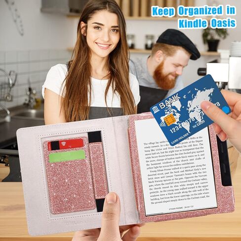 DMLuna Kindle Oasis Case, Fits 10th Generation 2019 and 9th Generation 2017, 7″, Premium Protective Durable Lightweight PU Leather Cover with Auto Sleep Wake, Card Slot, Hand Strap, Glitter Rose Gold in Kuwait