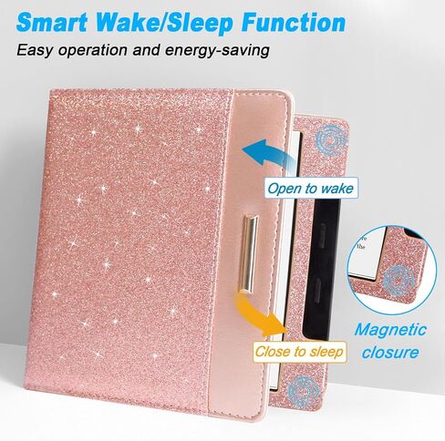 DMLuna Kindle Oasis Case, Fits 10th Generation 2019 and 9th Generation 2017, 7″, Premium Protective Durable Lightweight PU Leather Cover with Auto Sleep Wake, Card Slot, Hand Strap, Glitter Rose Gold in Kuwait
