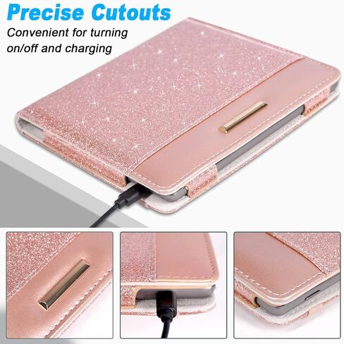 DMLuna Kindle Oasis Case, Fits 10th Generation 2019 and 9th Generation 2017, 7″, Premium Protective Durable Lightweight PU Leather Cover with Auto Sleep Wake, Card Slot, Hand Strap, Glitter Rose Gold in Kuwait