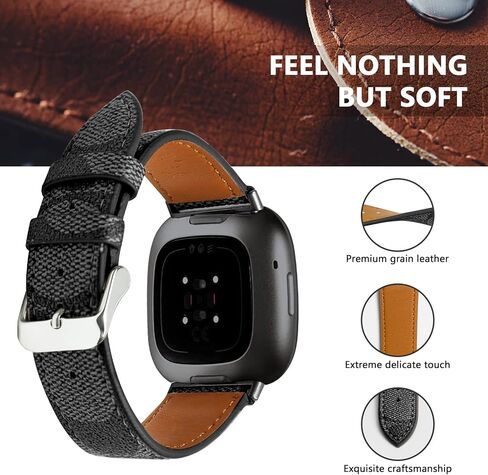 أربطة جلدية متوافقة مع Fitbit Versa 4/Versa 3/Sense 2/Sense للنساء والرجال، حزام بديل جلدي مصمم (أسود) in Kuwait
