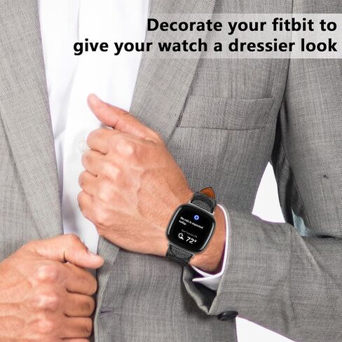 أربطة جلدية متوافقة مع Fitbit Versa 4/Versa 3/Sense 2/Sense للنساء والرجال، حزام بديل جلدي مصمم (أسود) in Kuwait