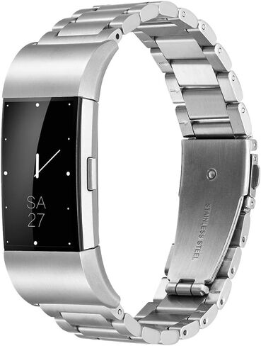 سوار معصم Fitbit Charge 2، سوار ساعة ذكي بديل من الفولاذ المقاوم للصدأ مع مشبك قابل للطي بزر مزدوج لـ Fitbit Charge 2 (فضي + ذهبي) in Kuwait