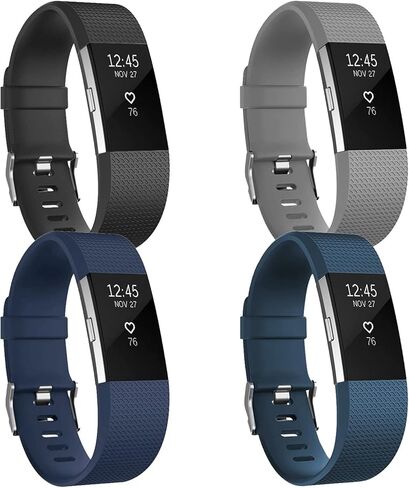 4 قطع من أساور Fitbit Charge 2، أساور معصم رياضية من السيليكون للياقة البدنية للنساء والرجال مقاس كبير (أسود + أزرق داكن + رمادي داكن + أزرق داكن) in Kuwait