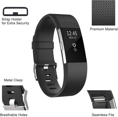 4 قطع من أساور Fitbit Charge 2، أساور معصم رياضية من السيليكون للياقة البدنية للنساء والرجال مقاس كبير (أسود + أزرق داكن + رمادي داكن + أزرق داكن) in Kuwait