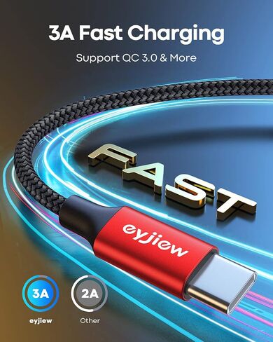 كابل USB من النوع C [3 أقدام، 3 حزم]، سلك eyjiew USB A إلى USB C 3A شحن سريع مضفر متوافق مع Samsung Galaxy S22/S22 Ultra S21/S21+/S21 Ultra S20/S20+ S10 S9 A71 A72 A70 A80 A90، بكسل، إل جي، موتو in Kuwait