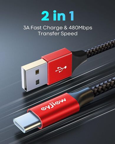 كابل USB من النوع C [3 أقدام، 3 حزم]، سلك eyjiew USB A إلى USB C 3A شحن سريع مضفر متوافق مع Samsung Galaxy S22/S22 Ultra S21/S21+/S21 Ultra S20/S20+ S10 S9 A71 A72 A70 A80 A90، بكسل، إل جي، موتو in Kuwait