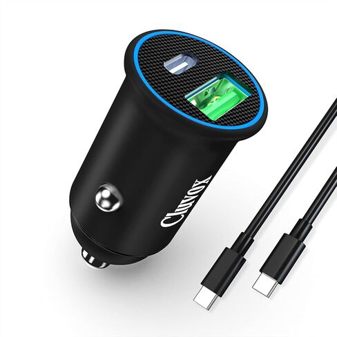 Cluvox USB C Fast Car Charger, 25W PD&QC 3.0 Dual Port Compatible for iPhone 15 Pro Max/Samsung Galaxy S23/S22/S21/S20/Plus/Ultra/Note 20/10 Mini All Metal Flush Fit Car Adapter with 3.3ft Type C Cord in Kuwait