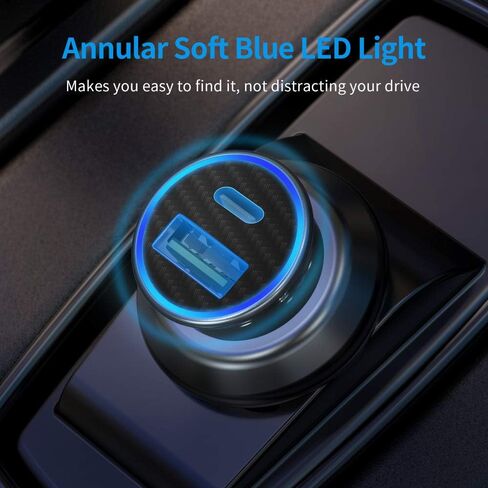 Cluvox USB C Fast Car Charger, 25W PD&QC 3.0 Dual Port Compatible for iPhone 15 Pro Max/Samsung Galaxy S23/S22/S21/S20/Plus/Ultra/Note 20/10 Mini All Metal Flush Fit Car Adapter with 3.3ft Type C Cord in Kuwait