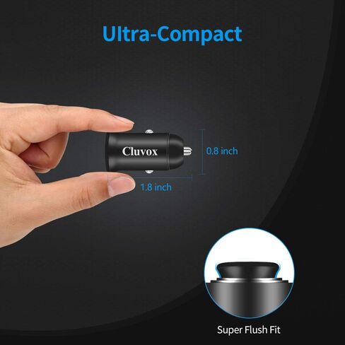 Cluvox USB C Fast Car Charger, 25W PD&QC 3.0 Dual Port Compatible for iPhone 15 Pro Max/Samsung Galaxy S23/S22/S21/S20/Plus/Ultra/Note 20/10 Mini All Metal Flush Fit Car Adapter with 3.3ft Type C Cord in Kuwait