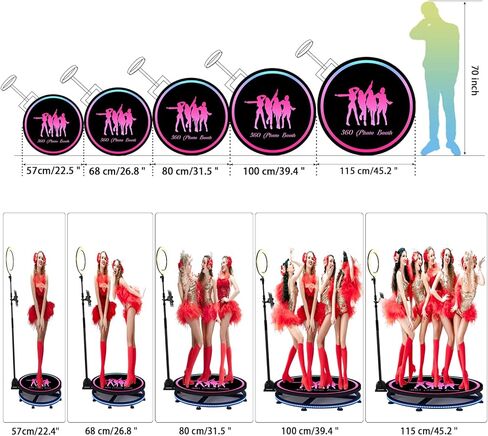 الة تصوير 360 درجة من زانوجي مع بطارية وتطبيق للحفلات، كشك كاميرا بطيئة الحركة 68 سم لشخصين مع بدلة فاخرة وشعار مغناطيسي مخصص، تحكم عن طريق جهاز التحكم عن بعد او التطبيق، 26.8 انش - دولايز in Kuwait