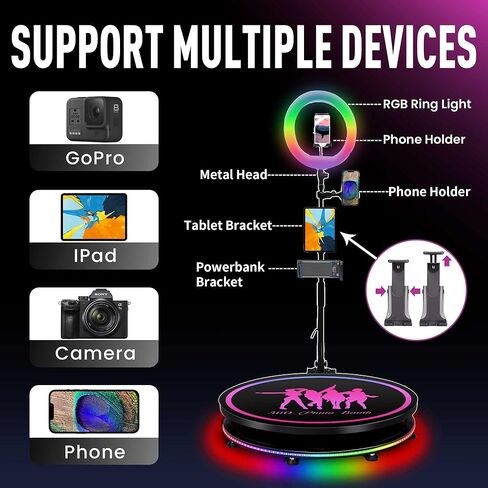 الة تصوير 360 درجة من زانوجي مع بطارية وتطبيق للحفلات، كشك كاميرا بطيئة الحركة 68 سم لشخصين مع بدلة فاخرة وشعار مغناطيسي مخصص، تحكم عن طريق جهاز التحكم عن بعد او التطبيق، 26.8 انش - دولايز in Kuwait