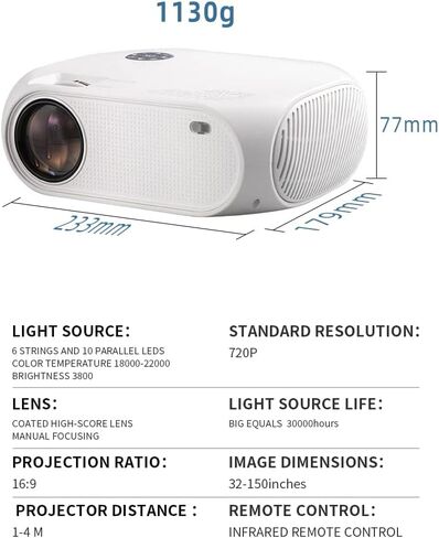 جهاز عرض محمول محمول يعمل بالواي فاي بدقة 1080P للافلام المنزلية والخارجية مع زووم لنظام Android iOS ويندوز PS5 لابتوب تي في ستيك متوافق مع HDMI وUSB وVGA والصوت وبطاقة TF وايه في in Saudi Arabia