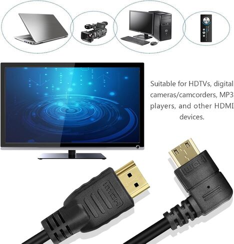 UCEC كابل HDMI صغير ملفوف بزاوية يمين إلى HDMI ذكر يدعم سرعة 3D 1080p إيثرنت وإرجاع الصوت in Saudi Arabia