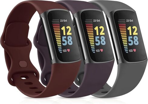 3 Pack Sport Bands Compatible with Fitbit Charge 6 Bands/Fitbit Charge 5 Bands Women Men, Classic Soft Replacement Straps Wristbands for Fitbit Charge 6/5 Advanced Fitness & Health Tracker in Kuwait