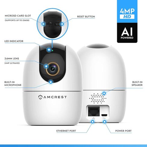 Amcrest 4MP WiFi Camera Indoor Camera, Sound & Baby Monitor, Human & Pet Detection, Motion-Tracking, w/ 2-Way Audio, Phone App, Pan/Tilt Wireless IP, Night Vision, Smart Home ASH41-W in Saudi Arabia