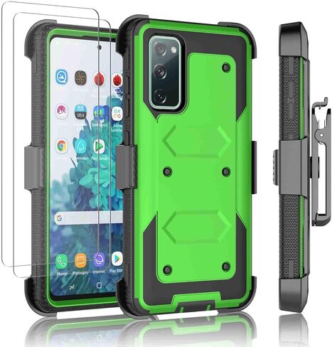 Njjex Case for Samsung Galaxy S20 FE 5G, for Samsung S20 Fan Edition Case W/Tempered Glass Screen Protector [2 Pack], [Nbeck] Heavy Duty Locking Swivel Holster Belt Clip Kickstand Hard Cover [Green] in Saudi Arabia