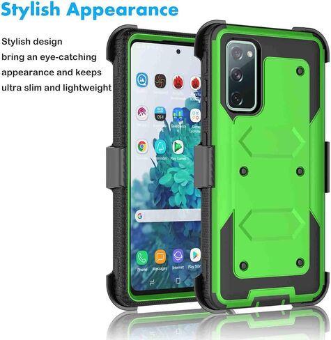 Njjex Case for Samsung Galaxy S20 FE 5G, for Samsung S20 Fan Edition Case W/Tempered Glass Screen Protector [2 Pack], [Nbeck] Heavy Duty Locking Swivel Holster Belt Clip Kickstand Hard Cover [Green] in Saudi Arabia