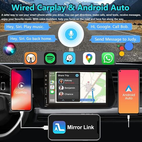 Double Din Car Stereo Radio Support Apple Carplay&Android Auto, 7inch HD Touchscreen Double Din Radio with Bluetooth, Car Audio Receivers, Camera, MirrorLink, FM Radio, 2 USB/TF/AUX/Subwoofer in Kuwait
