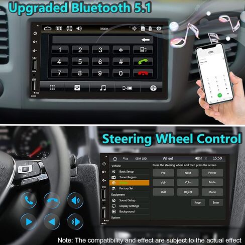 Double Din Car Stereo Radio Support Apple Carplay&Android Auto, 7inch HD Touchscreen Double Din Radio with Bluetooth, Car Audio Receivers, Camera, MirrorLink, FM Radio, 2 USB/TF/AUX/Subwoofer in Kuwait