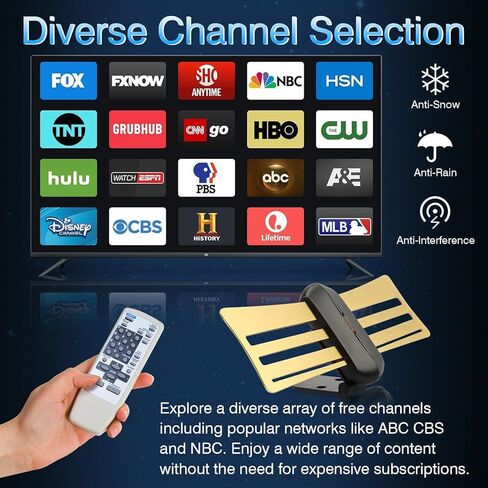 Amplified HD TV Antenna 350 Mile Digital Indoor & Outdoor, Smart TV Antenna with Signal Booster Switch Support Universal Home&RV,17 ft Coax Cable - Perfect for 4K 1080p Smart TVs N' Old TVs(Gold) in Kuwait