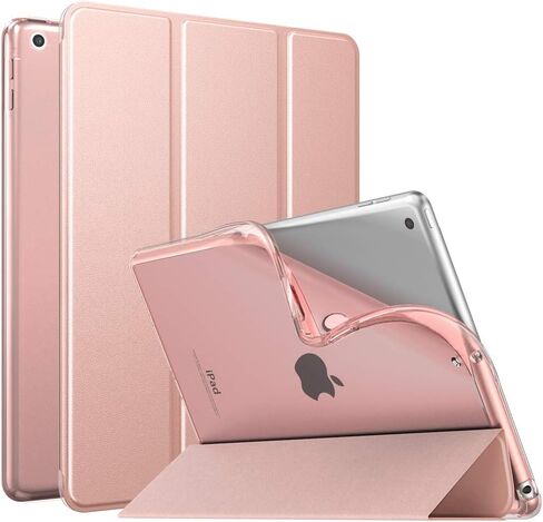 حافظة MoKo تناسب iPad الجديد الجيل التاسع/الثامن/السابع مقاس 10.2 بوصة (2021/2020/2019)، غطاء حامل ذكي خفيف الوزن مع واقي خلفي شفاف من مادة TPU، مع خاصية التنبيه/السكون التلقائي، ذهبي وردي in Saudi Arabia