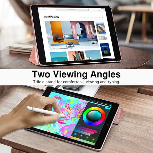 حافظة MoKo تناسب iPad الجديد الجيل التاسع/الثامن/السابع مقاس 10.2 بوصة (2021/2020/2019)، غطاء حامل ذكي خفيف الوزن مع واقي خلفي شفاف من مادة TPU، مع خاصية التنبيه/السكون التلقائي، ذهبي وردي in Saudi Arabia