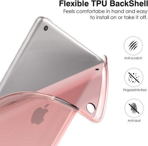 حافظة MoKo تناسب iPad الجديد الجيل التاسع/الثامن/السابع مقاس 10.2 بوصة (2021/2020/2019)، غطاء حامل ذكي خفيف الوزن مع واقي خلفي شفاف من مادة TPU، مع خاصية التنبيه/السكون التلقائي، ذهبي وردي in Saudi Arabia