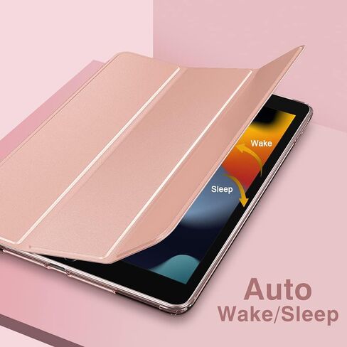 حافظة MoKo تناسب iPad الجديد الجيل التاسع/الثامن/السابع مقاس 10.2 بوصة (2021/2020/2019)، غطاء حامل ذكي خفيف الوزن مع واقي خلفي شفاف من مادة TPU، مع خاصية التنبيه/السكون التلقائي، ذهبي وردي in Saudi Arabia